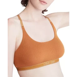 Outlet 🤩 Calvin Klein Pure Ribbed Unlined Bralette Caramel Brown ❤️