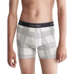 New 🤩 Calvin Klein Modern Cotton Stretch Holiday Textured Plaid Boxer Briefs Textured Oatmeal 💯