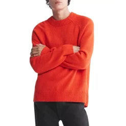 Outlet 🧨 Calvin Klein Regular Fit Merino Wool Crewneck Sweater Bronzed Orange ⌛