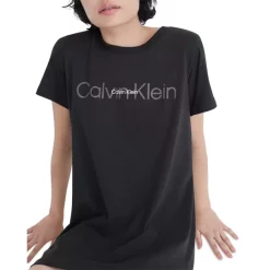 Hot Sale 🧨 Calvin Klein Logo Short Sleeve Nightshirt Black 🔔 -Outlet Calvin Klein Store unnamed file 981